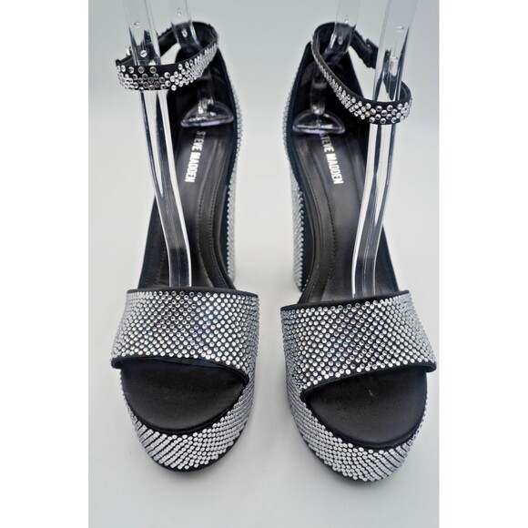 Steve Madden Glam Rhinestone Ankle Strap Crystal Platform Block Heel Sandal 9M - Picture 9 of 15